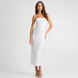 Helsi White Leslie Strapless Sequin Lace Column Midi Dress Sz Medium NWT